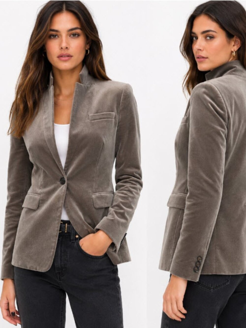 J.Crew Regent Velvet Blazer Stand Collar Single Button Taupe Grey Size 2